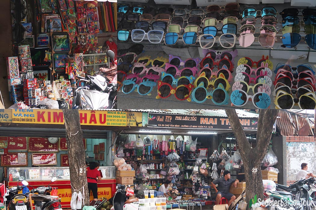 Tan-Binh-Market-jewelry-nail-hair-salon-supply-toy-sunglasses - Scooter  Saigon Tours